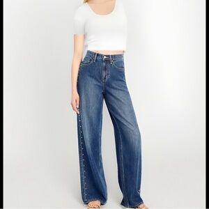 Old Navy Baggy Wide Leg Studded Jeans Womens Size 2 Blue Denim Western Rodeo NWT
